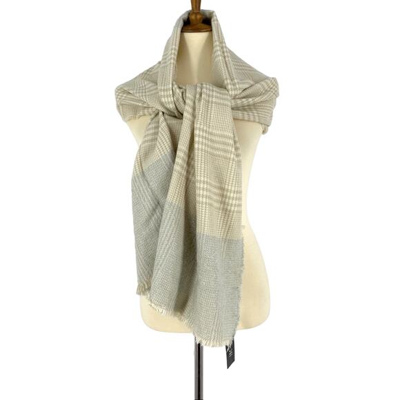 INC Plaid Tan And Grey Scarf Wrap One Size NWT - Picture 1 of 10